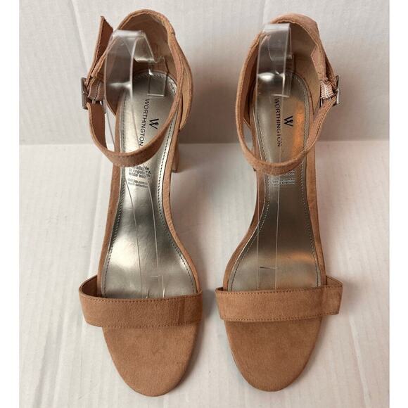 Size 11 Suede Brown Tan Nude Block Heel Slingback Cocktail Sandal Closet Staple - Picture 3 of 9